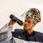 OSTRAVA, CZECH REPUBLIC - MAY 11: Pekka Rinne, goalkeeper of Finland, refreshments himself during the IIHF World Championship group B match between Finland and Belarus at CEZ Arena on May 11, 2015 in Ostrava, Czech Republic. (Photo by Matej Divizna/Getty Images)