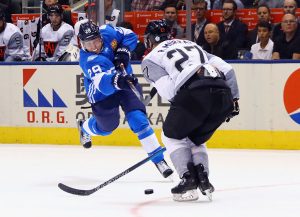 TORONTO, ON - SEPTEMBER 18: Patrik Laine #29 of Team Finland takes the shot against Team North America during the World Cup of Hockey tournament at the Air Canada Centre on September 18, 2016 in Toronto, Canada. (Photo by Bruce Bennett/Getty Images)
