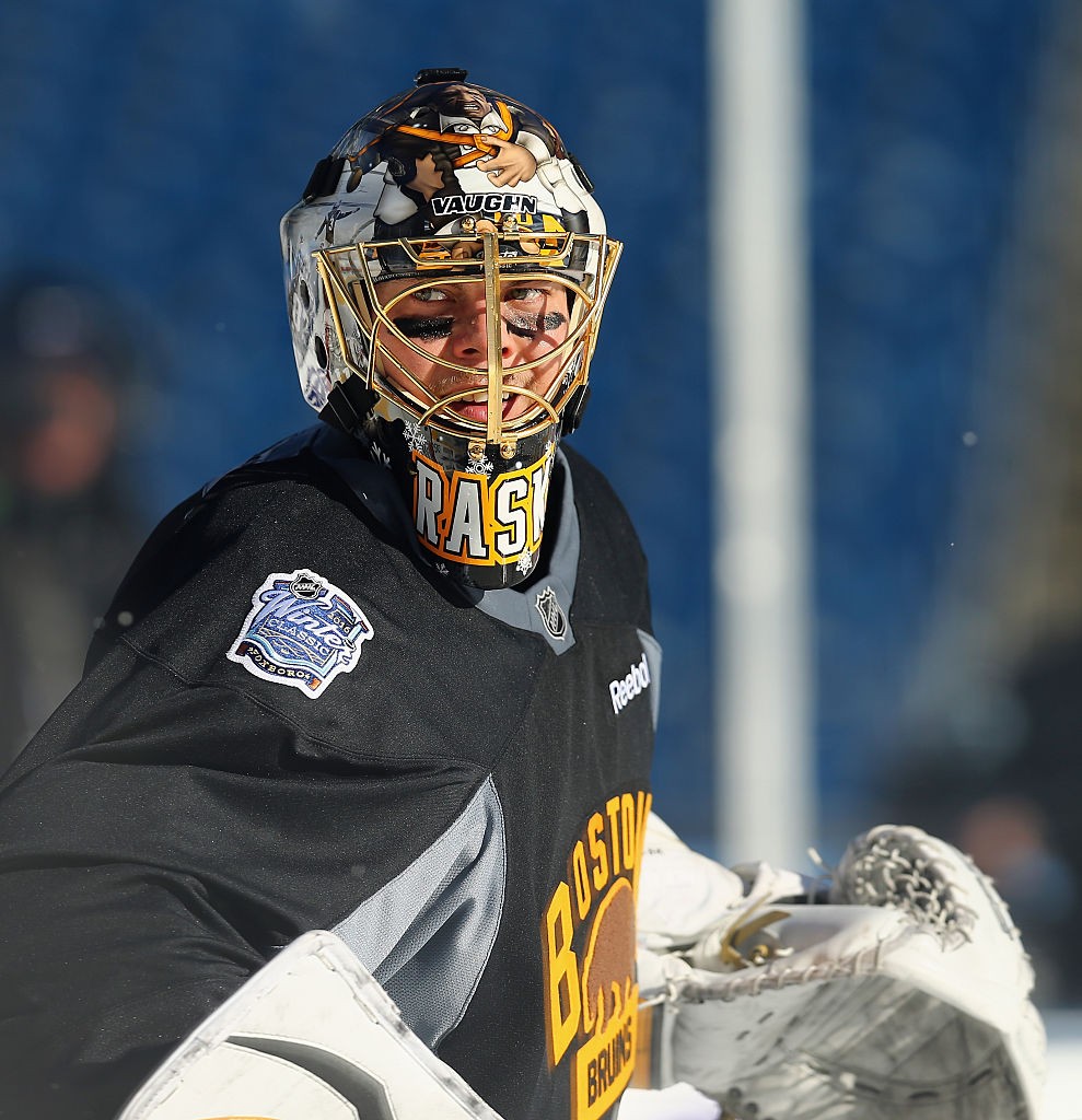 FOXBORO, MA - DECEMBER 31: Tuukka Rask #40 of the Boston Bruins practices at Gillette Stadium on December 31, 2015 in Foxboro, Massachusetts. (Photo by Maddie Meyer/Getty Images)