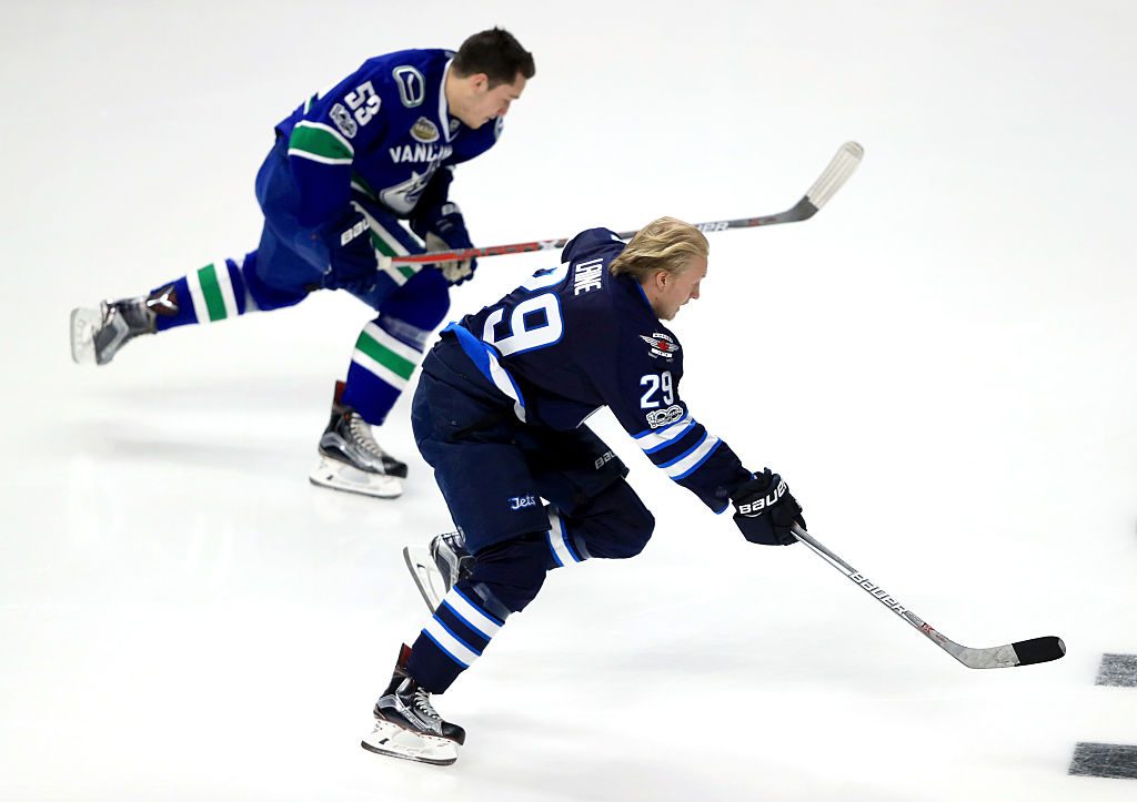 in the Bridgestone NHL Fastest Skater event during the 2017 Coors Light NHL All-Star Skills Competition as part of the 2017 NHL All-Star Weekend at STAPLES Center on January 28, 2017 in Los Angeles, California.