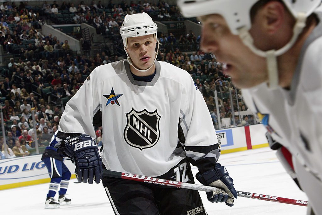 SUNRISE, FL - FEBRUARY 2: Olli Jokinen #12 of the Eastern Conference All-Stars looks on against the Western Conference All-Stars during the 53rd NHL All-Star Game at the Office Depot Center on February 2, 2003 in Sunrise, Florida. The West won the game 6-5 in overtime/shootout. (Photo by Elsa/Getty Images/NHLI)